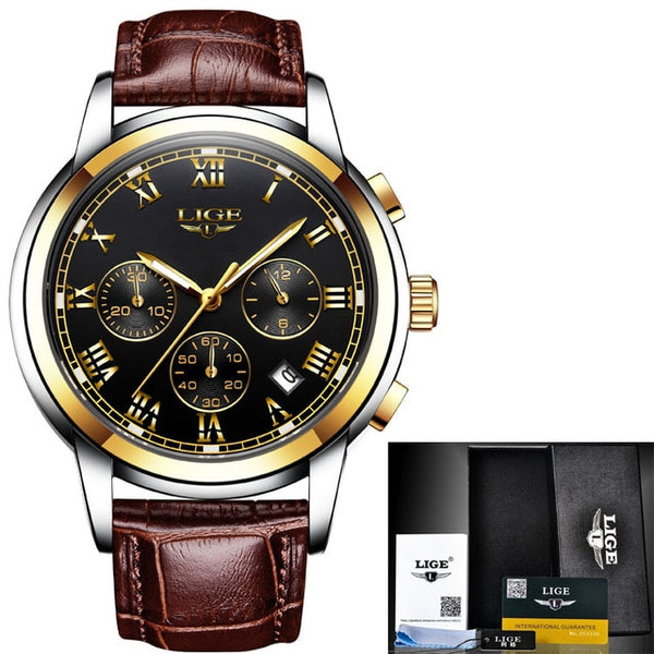 LIGE Men Watches Top Luxury Brand Full Steel Waterproof Sport Quartz Watch Men Fashion Date Clock Chronograph Relogio Masculino