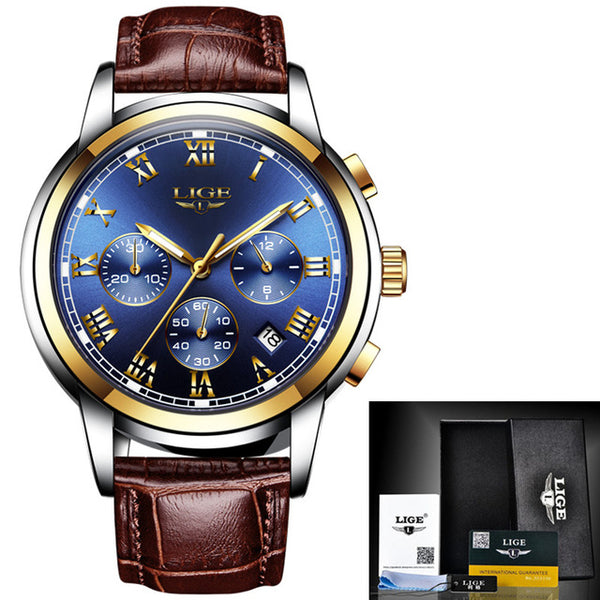 LIGE Men Watches Top Luxury Brand Full Steel Waterproof Sport Quartz Watch Men Fashion Date Clock Chronograph Relogio Masculino
