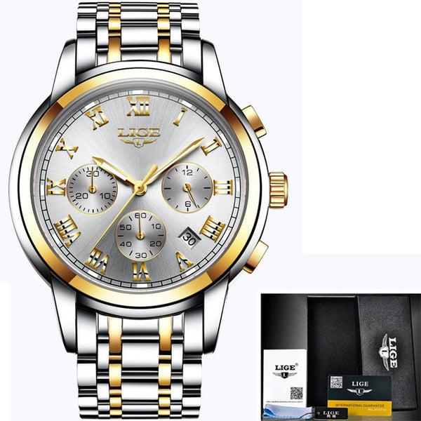 LIGE Men Watches Top Luxury Brand Full Steel Waterproof Sport Quartz Watch Men Fashion Date Clock Chronograph Relogio Masculino