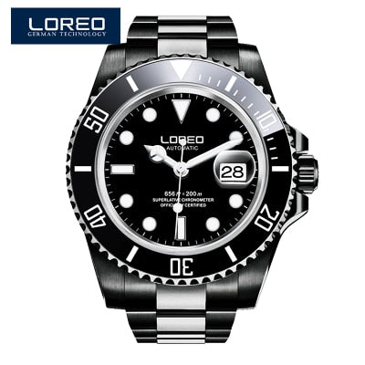 High Quality LOREO Men Watches Top Brand Luxury Sapphire 200m Waterproof Military Watches Men Automatic Mechanical Wrist Watches