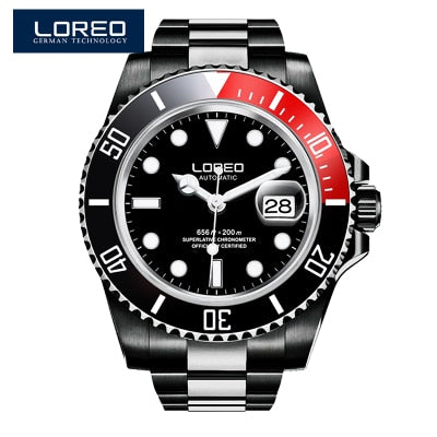 High Quality LOREO Men Watches Top Brand Luxury Sapphire 200m Waterproof Military Watches Men Automatic Mechanical Wrist Watches