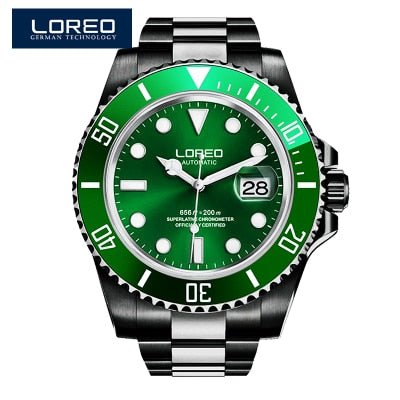 High Quality LOREO Men Watches Top Brand Luxury Sapphire 200m Waterproof Military Watches Men Automatic Mechanical Wrist Watches