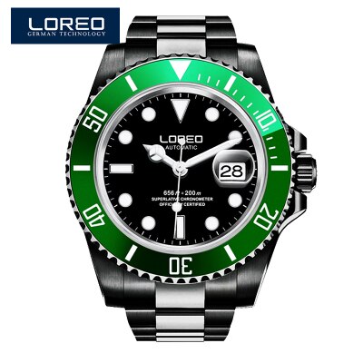 High Quality LOREO Men Watches Top Brand Luxury Sapphire 200m Waterproof Military Watches Men Automatic Mechanical Wrist Watches
