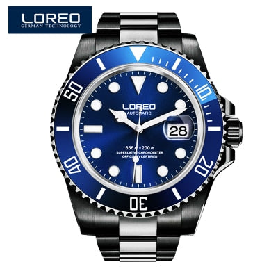 High Quality LOREO Men Watches Top Brand Luxury Sapphire 200m Waterproof Military Watches Men Automatic Mechanical Wrist Watches