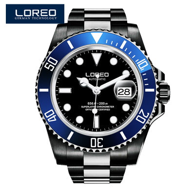 High Quality LOREO Men Watches Top Brand Luxury Sapphire 200m Waterproof Military Watches Men Automatic Mechanical Wrist Watches