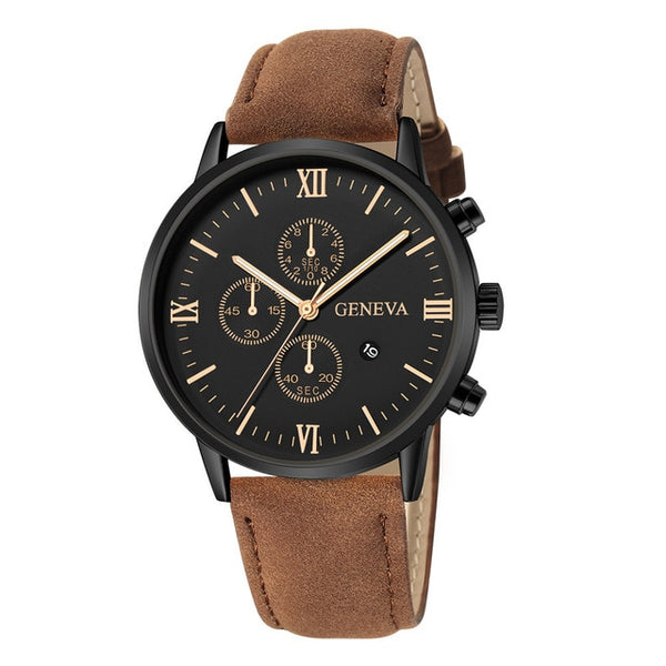 Fashion Geneva Men Date Alloy Case Synthetic Leather Analog Quartz Sport Watch Men's watch Wrist Party decoration Business Watch