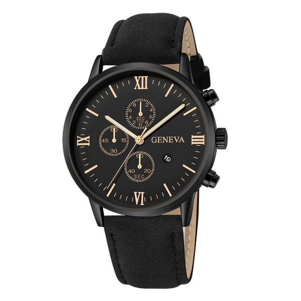 Fashion Geneva Men Date Alloy Case Synthetic Leather Analog Quartz Sport Watch Men's watch Wrist Party decoration Business Watch
