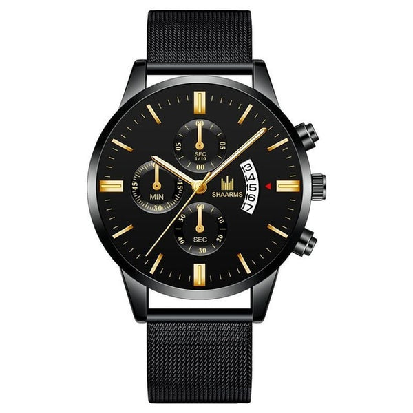 Fashion Men Military Sport Watch Black Mesh Band Stainless Steel Quartz Watches Luxury Date Man Wristwatch Relogio Masculino