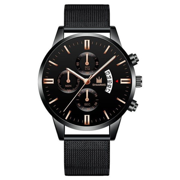 Fashion Men Military Sport Watch Black Mesh Band Stainless Steel Quartz Watches Luxury Date Man Wristwatch Relogio Masculino