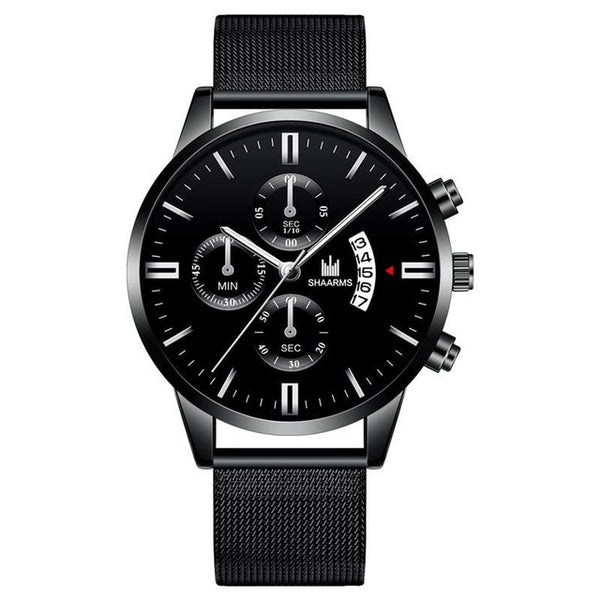 Fashion Men Military Sport Watch Black Mesh Band Stainless Steel Quartz Watches Luxury Date Man Wristwatch Relogio Masculino