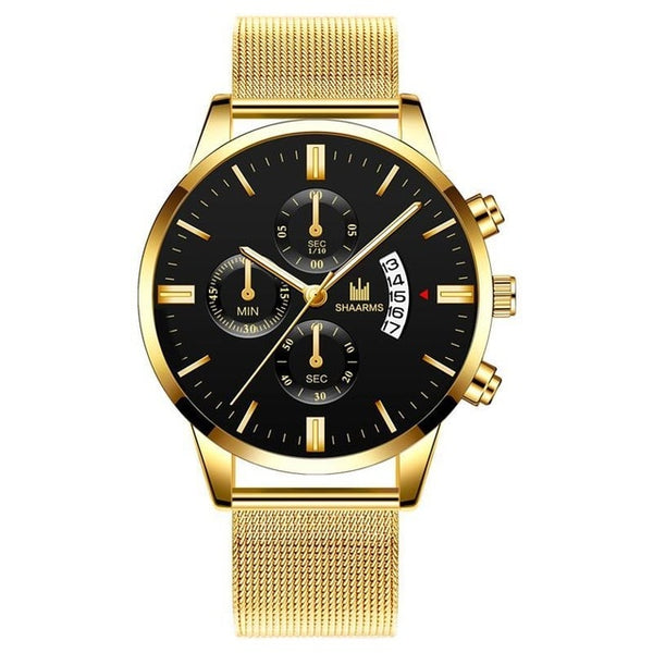 Fashion Men Military Sport Watch Black Mesh Band Stainless Steel Quartz Watches Luxury Date Man Wristwatch Relogio Masculino