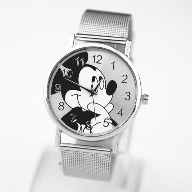 New Mickey Mouse Brand Men Women Watch Stylish Stainless Steel Mesh Watches Casual Quartz Watch Children Gift kobiet zegarka