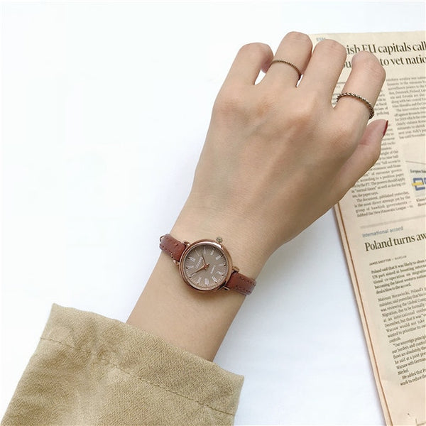 Retro Brown Women Watches Qualities Small Ladies Wristwatches Vintage Leather Bracelet Watch 2019 Fashion Brand Female Clock