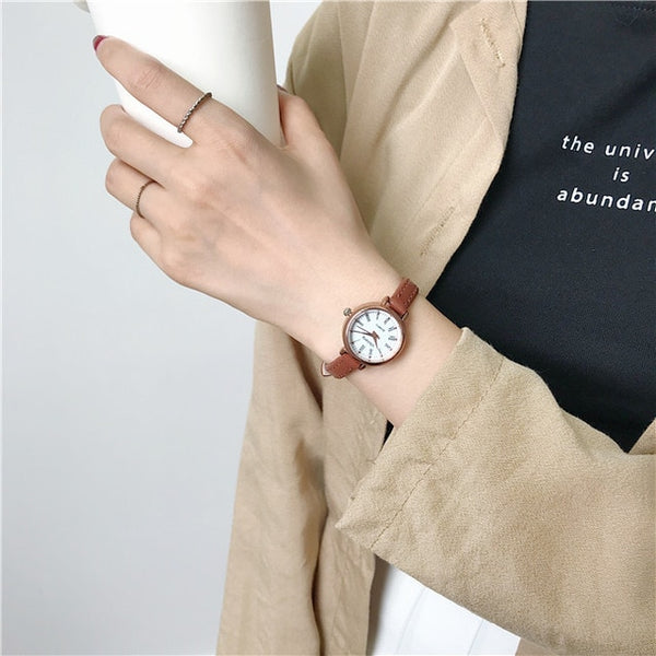 Retro Brown Women Watches Qualities Small Ladies Wristwatches Vintage Leather Bracelet Watch 2019 Fashion Brand Female Clock