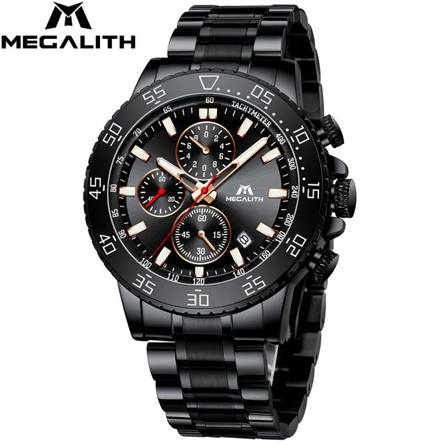 MEGALITH Watches Mens Waterproof Analogue Clock Fashion Stainless Steel Waterproof Luminous Watch Men Sports Relogio Masculino