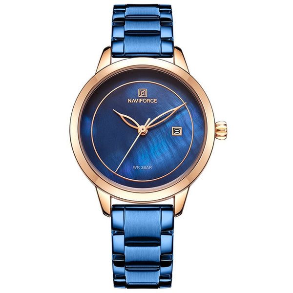 NAVIFORCE Women Watch Stainless Steel Lady Wristwatch Fashion Waterproof Ladies Watches Simple Blue Girl Clock Relogio Feminino