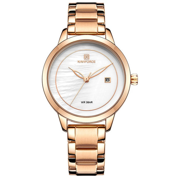 NAVIFORCE Women Watch Stainless Steel Lady Wristwatch Fashion Waterproof Ladies Watches Simple Blue Girl Clock Relogio Feminino
