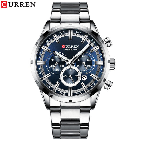CURREN Top Brand Military Quartz Watches Silver Clock Mens Quartz Stainless Steel Chronograph Watch for Men Casual Sporty Watch