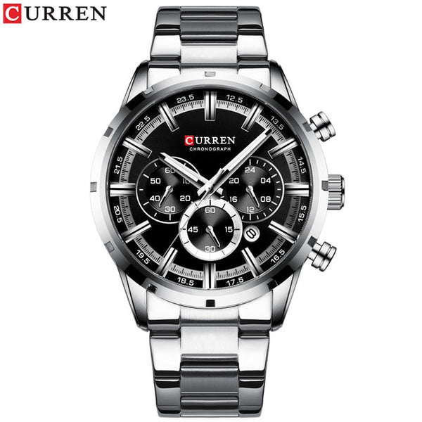 CURREN Top Brand Military Quartz Watches Silver Clock Mens Quartz Stainless Steel Chronograph Watch for Men Casual Sporty Watch