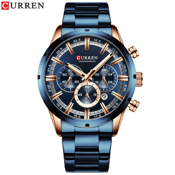 CURREN Top Brand Military Quartz Watches Silver Clock Mens Quartz Stainless Steel Chronograph Watch for Men Casual Sporty Watch