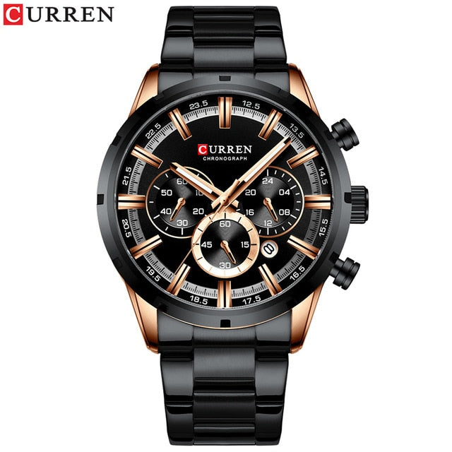 CURREN Top Brand Military Quartz Watches Silver Clock Mens Quartz Stainless Steel Chronograph Watch for Men Casual Sporty Watch