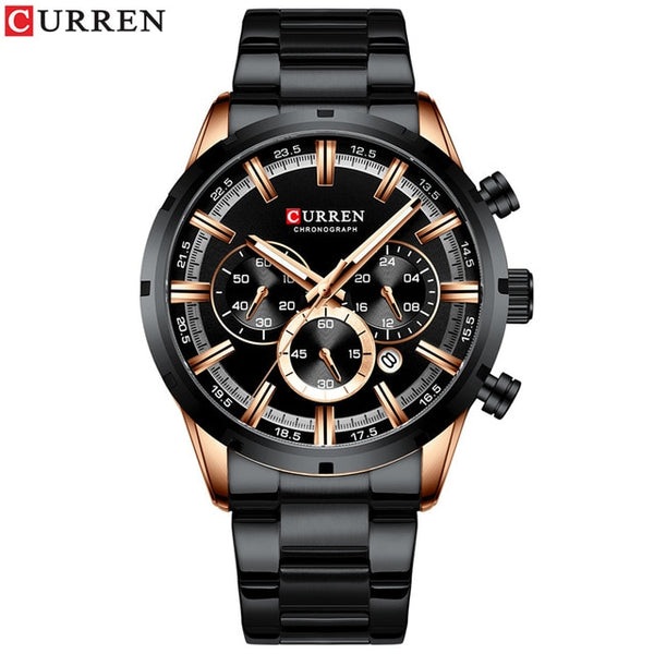 CURREN Top Brand Military Quartz Watches Silver Clock Mens Quartz Stainless Steel Chronograph Watch for Men Casual Sporty Watch