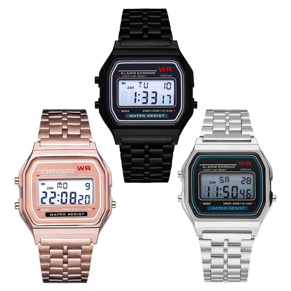 Ultra Thin Men Women's LED Digital Watch Stainless Steel Strap Alarm Wrist Watch Dress Business Wrist watch
