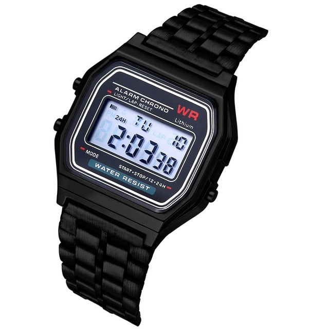 Ultra Thin Men Women's LED Digital Watch Stainless Steel Strap Alarm Wrist Watch Dress Business Wrist watch