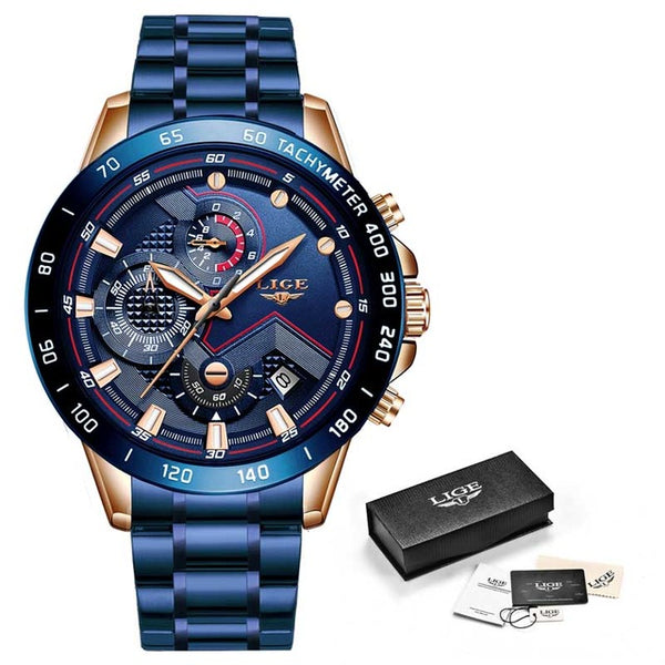 Relogio Masculino 2019 New Watches Men Luxury Brand LIGE Chronograph Men Sports Watches Waterproof Full Steel Quartz Men's Watch