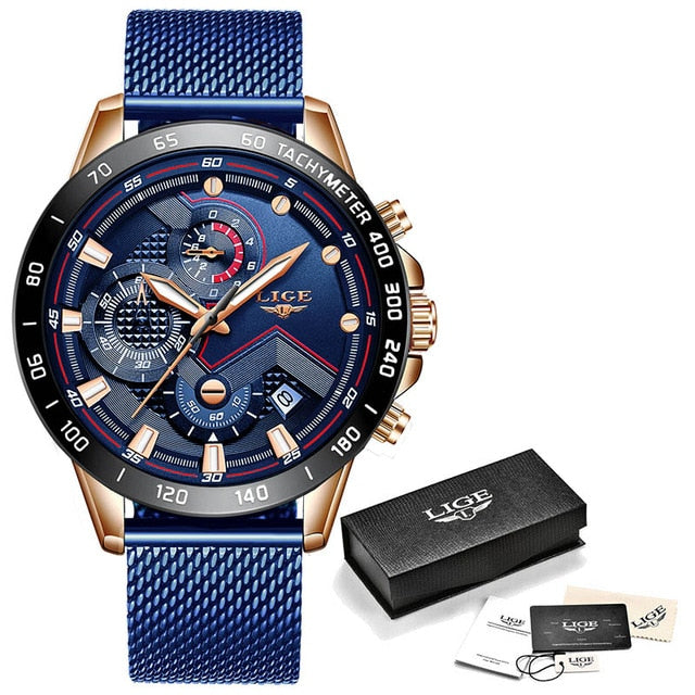Relogio Masculino 2019 New Watches Men Luxury Brand LIGE Chronograph Men Sports Watches Waterproof Full Steel Quartz Men's Watch