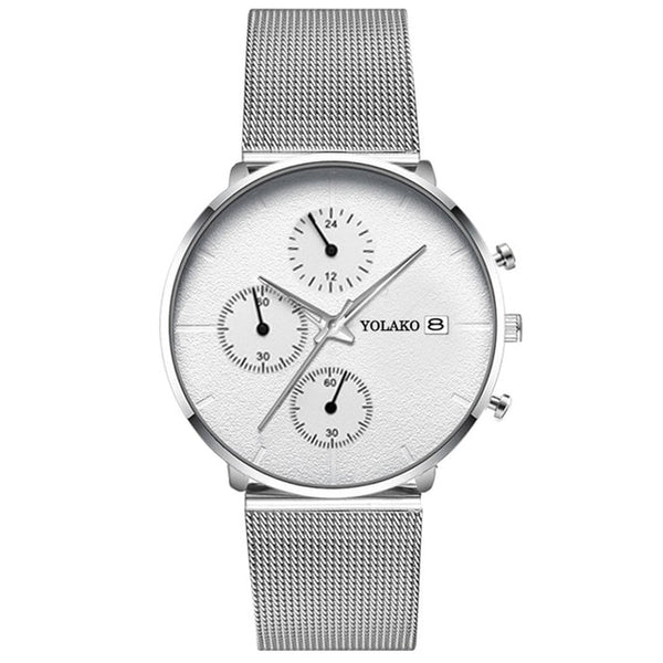 Blue Pointer Men Watch Quartz Casual Simple Alloy Mesh Matte Male Business Temperament Calendar Wrist Watch Relojes Para Hombre