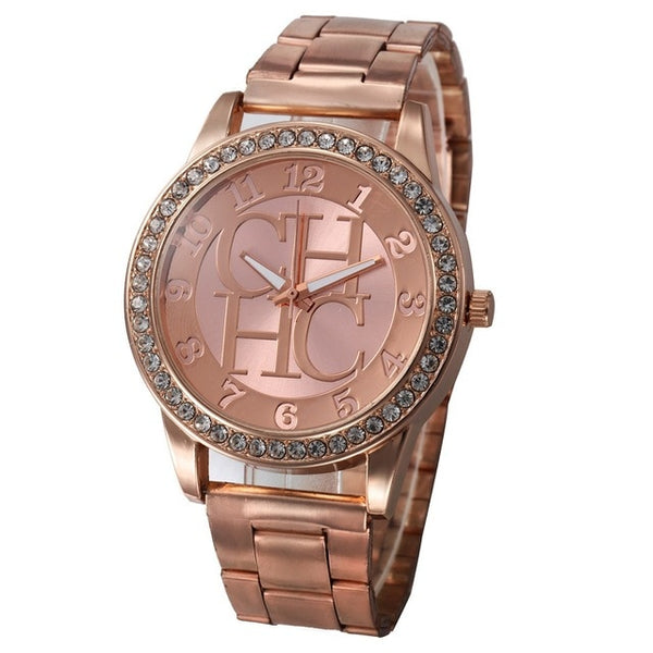 CHHC Rhinestone Fashion Gold Women Watch Ladies Casual Full Stainless Steel Luxury Brand Quartz Wristwatches reloj mujer