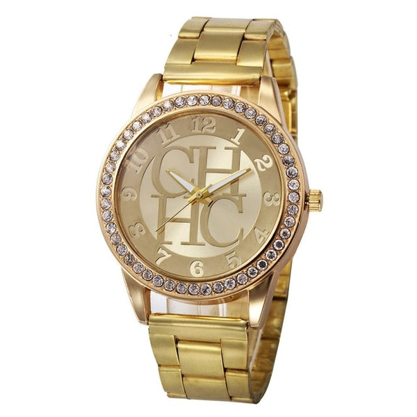 CHHC Rhinestone Fashion Gold Women Watch Ladies Casual Full Stainless Steel Luxury Brand Quartz Wristwatches reloj mujer