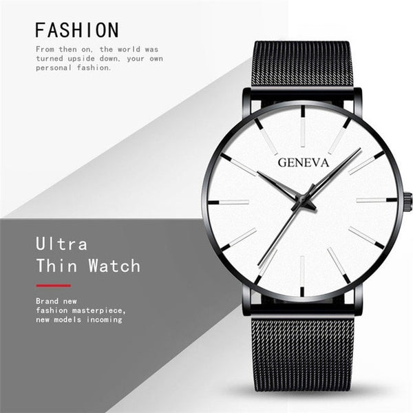 Geneva Ultra Thin Mens Watches Blue Pointer Leisure Quartz WristWatch Stainless Mesh Strap Dial Clock Gift Relogio Masculino