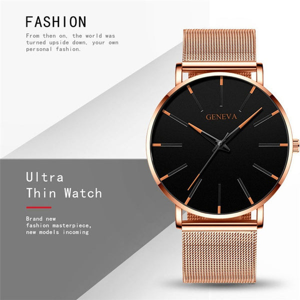 Geneva Ultra Thin Mens Watches Blue Pointer Leisure Quartz WristWatch Stainless Mesh Strap Dial Clock Gift Relogio Masculino