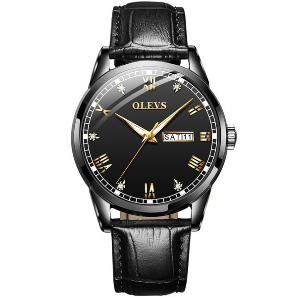OLEVS Watch Men Brown Leather Quartz Auto Date Calendar Original Brand Waterptoof Business Wristwatch Fashion Male