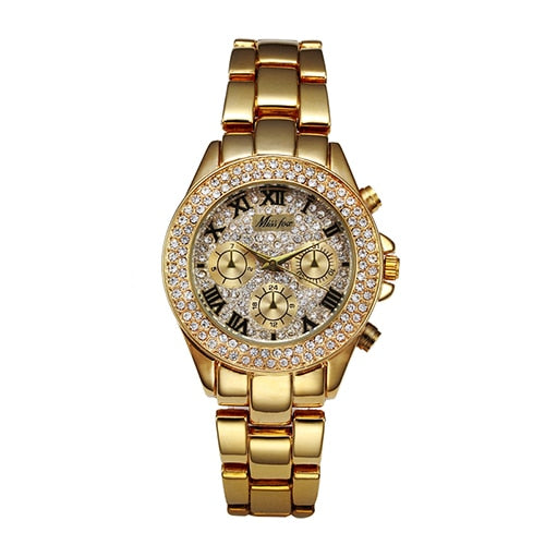 MISSFOX Women Watches Luxury Watch Women Fashion 2019 Fake Chronograph Roman Numerals 18K Gold Ladies Watches Quartz Wristwatch