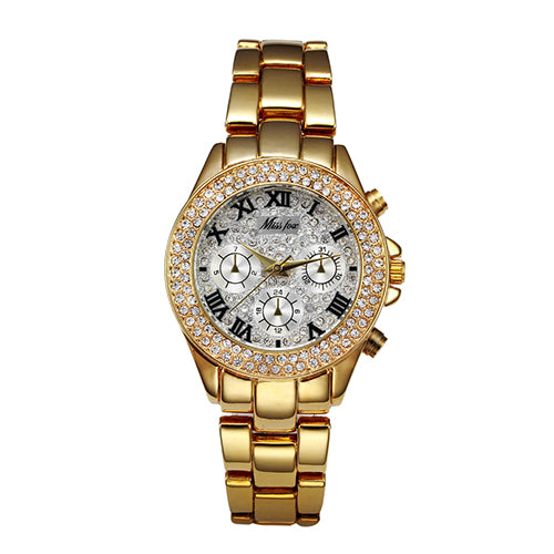 MISSFOX Women Watches Luxury Watch Women Fashion 2019 Fake Chronograph Roman Numerals 18K Gold Ladies Watches Quartz Wristwatch