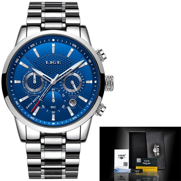 Relogio Masculino LIGE 2019 New Watch Men Fashion Sport Quartz Wacth Mens Watches Brand Luxury Leather Business Waterproof Clock