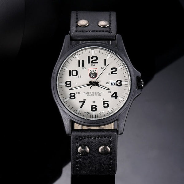 Brand Sport Military Watches Fashion Casual Quartz Watch Leather Analog Men 2016 New SOKI Luxury Wristwatch Relogio Masculino