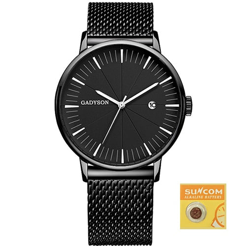 DONROSIN Men Casual Slim Black Mesh Steel Wrist Sport Watch Fashion Mens Watches Top Brand Luxury Quartz Watch Relogio Masculino