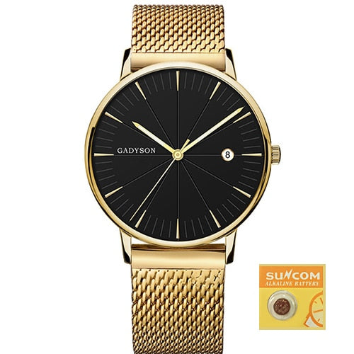 DONROSIN Men Casual Slim Black Mesh Steel Wrist Sport Watch Fashion Mens Watches Top Brand Luxury Quartz Watch Relogio Masculino