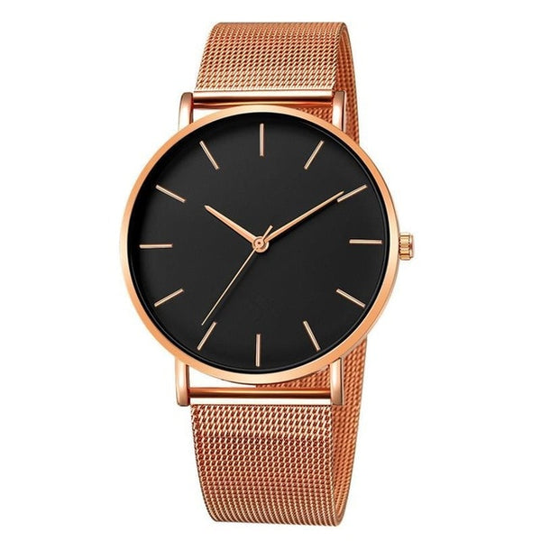2019 Women Watches Mesh Band Stainless Steel Analog Quartz Wristwatch Minimalist Ladies Business watch Luxury Black reloj mujer
