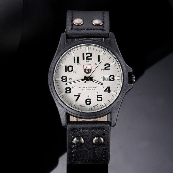 Brand Sport Military Watches Fashion Casual Quartz Watch Leather Analog Men 2016 New SOKI Luxury Wristwatch Relogio Masculino