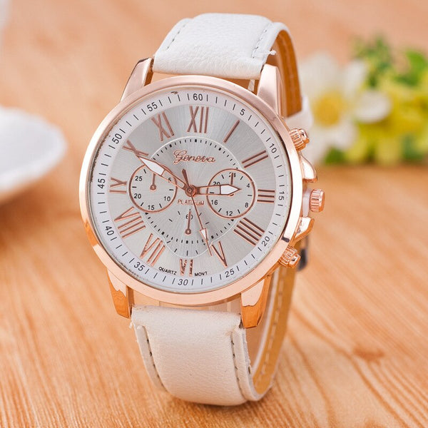 Hot RUNERR Ladies Fashion Casual PU Leather Strap Quartz Disc Gold Pointer Watch Brand Cool Girl Bracelet Clock Watch Ladies