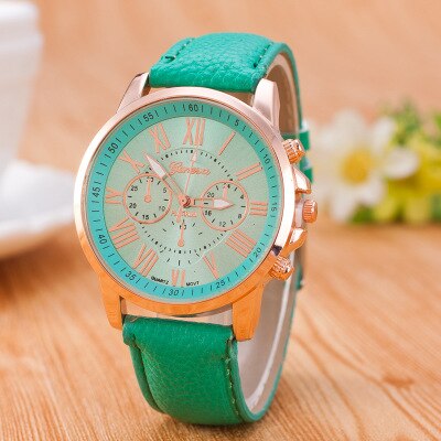 Hot RUNERR Ladies Fashion Casual PU Leather Strap Quartz Disc Gold Pointer Watch Brand Cool Girl Bracelet Clock Watch Ladies