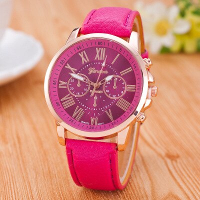 Hot RUNERR Ladies Fashion Casual PU Leather Strap Quartz Disc Gold Pointer Watch Brand Cool Girl Bracelet Clock Watch Ladies