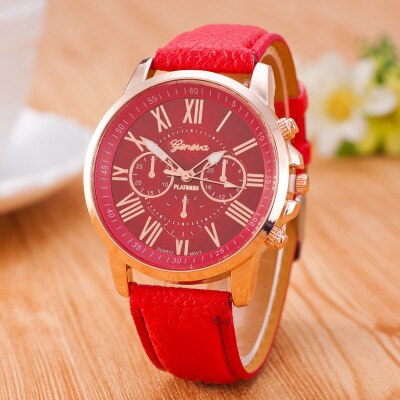 Hot RUNERR Ladies Fashion Casual PU Leather Strap Quartz Disc Gold Pointer Watch Brand Cool Girl Bracelet Clock Watch Ladies