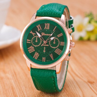 Hot RUNERR Ladies Fashion Casual PU Leather Strap Quartz Disc Gold Pointer Watch Brand Cool Girl Bracelet Clock Watch Ladies