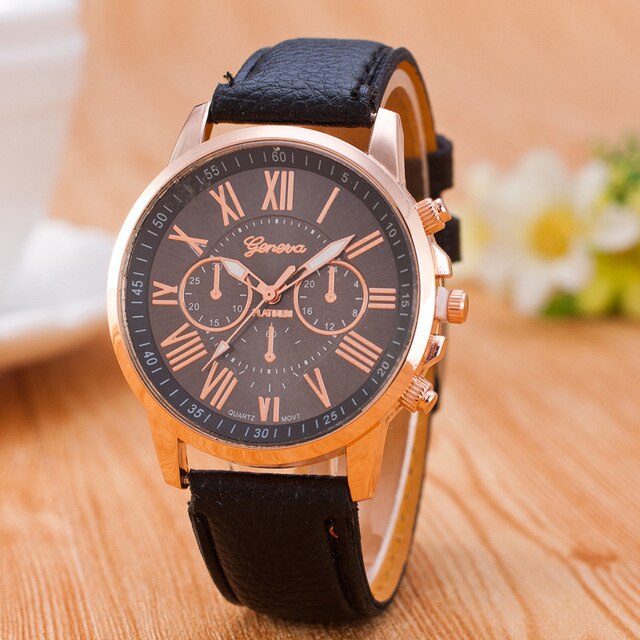 Hot RUNERR Ladies Fashion Casual PU Leather Strap Quartz Disc Gold Pointer Watch Brand Cool Girl Bracelet Clock Watch Ladies